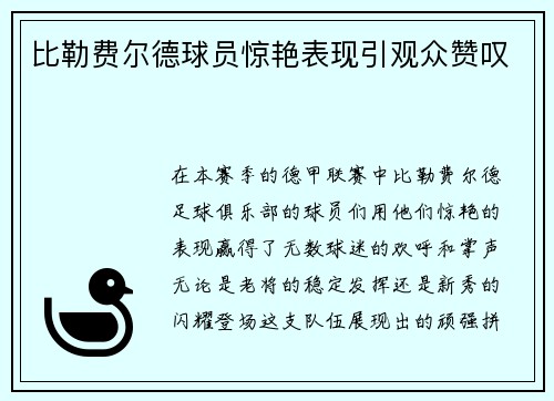 比勒费尔德球员惊艳表现引观众赞叹